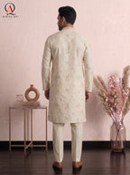 Qamies Art Light Beige Fancy Kurta Pajama for Men