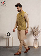 Mustard Embroidered Waist Coat with Golden Sequin Work