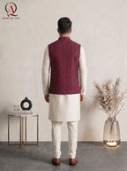 Magenta Embroidered Waist Coat with Gold Sequin Work