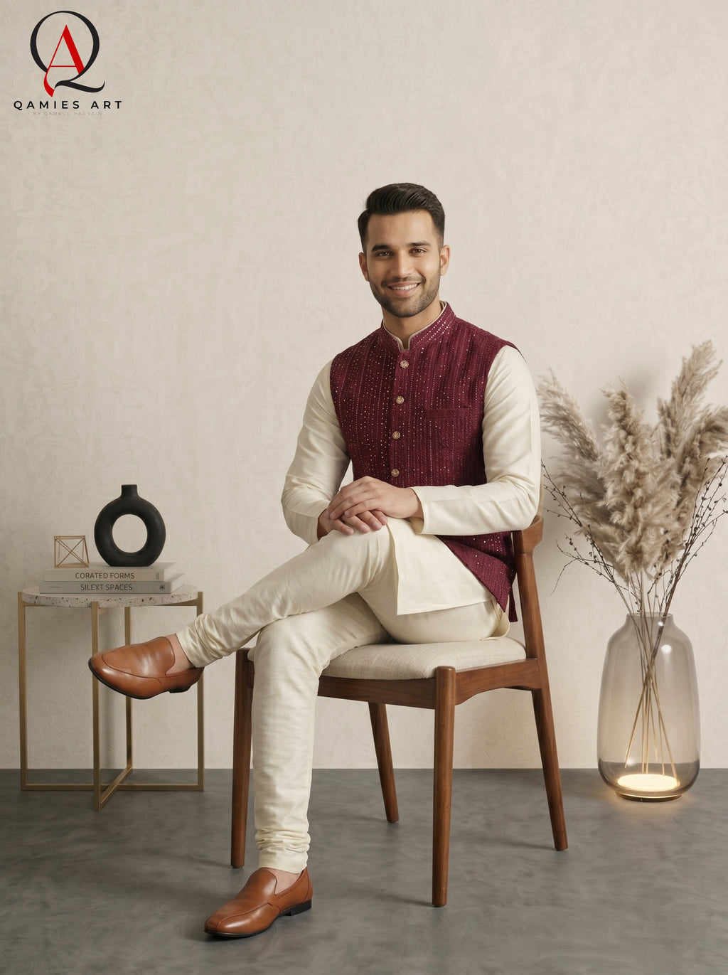 Magenta Embroidered Waist Coat with Gold Sequin Work