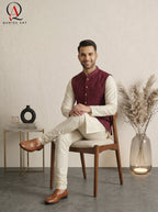Magenta Embroidered Waist Coat with Gold Sequin Work