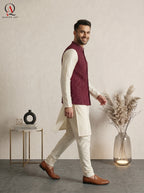 Magenta Embroidered Waist Coat with Gold Sequin Work