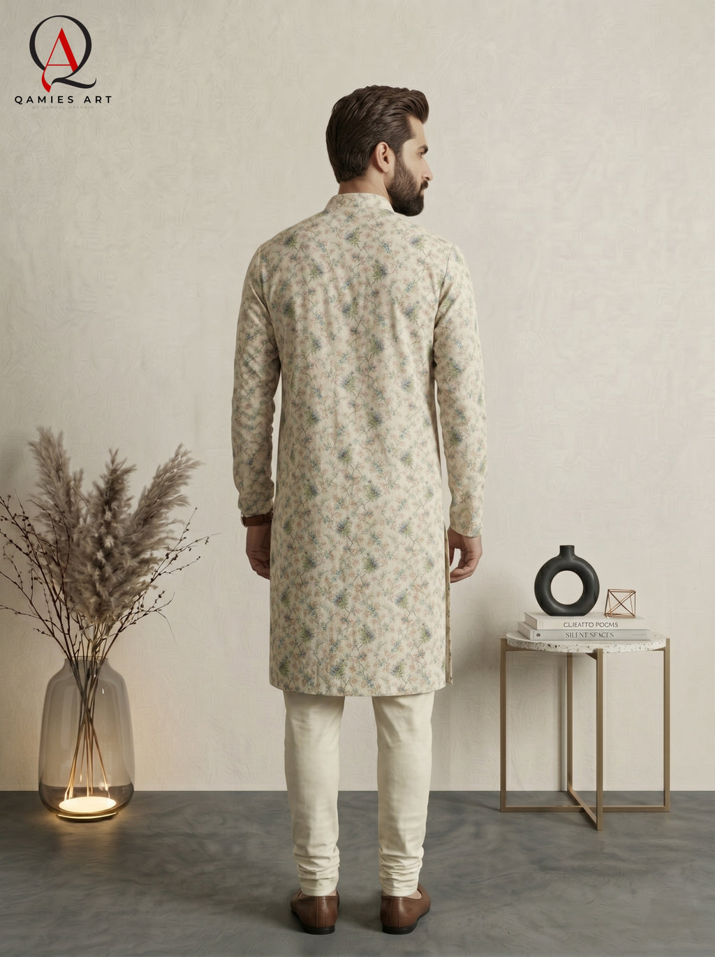 Qamies Art Lemon Cotton Silk Kurta with Multicolor Embroidery