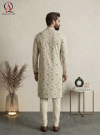 Qamies Art Lemon Cotton Silk Kurta with Multicolor Embroidery