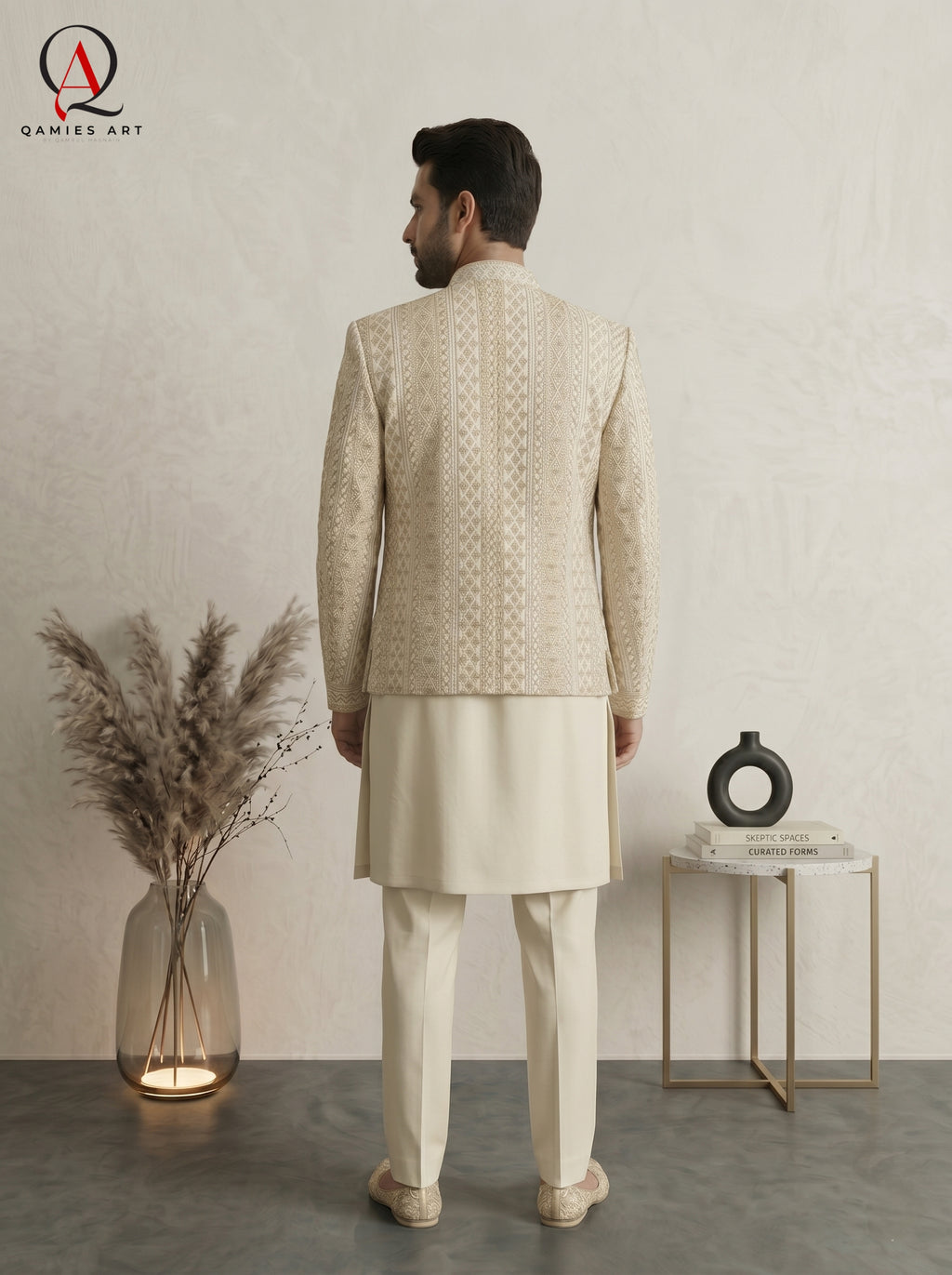 Champagne Embroidered Prince Coat | Royal Golden Handwork Designer Wear for Men