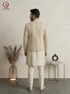 Champagne Embroidered Prince Coat | Royal Golden Handwork Designer Wear for Men
