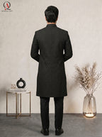 Premium Black Sherwani with Resham Embroidery & Delicate Motifs