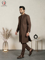 Qamies Art Classic Brown Plain Sherwani