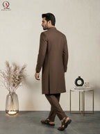 Qamies Art Classic Brown Plain Sherwani
