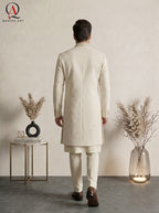 Premium Cream Sherwani with Pattern Embroidery Delicate Motifs