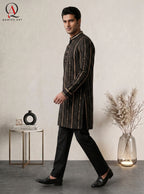 Black Resham Embroidered Fancy Kurta with Golden Sequins & Plain Trouser