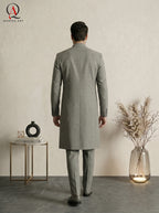 Qamies Art Classic Grey Plain Sherwani