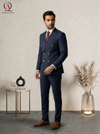 Qamies Art Navy Blue Double-Breasted Suit Coat Pant