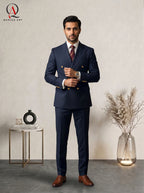 Qamies Art Navy Blue Double-Breasted Suit Coat Pant