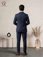 Qamies Art Navy Blue Double-Breasted Suit Coat Pant