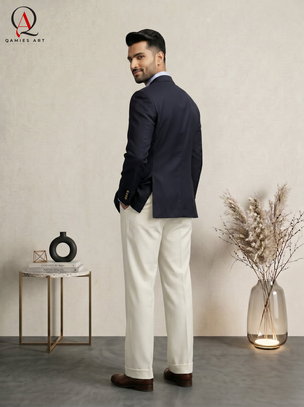 Double-Breasted Blazer/Coat With Beige Pant Suit | Ralph Lauren Inspired