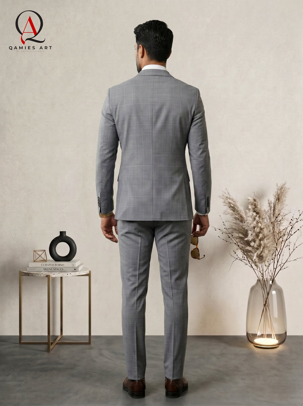Qamies Art Light Grey Single-breasted Suit Coat Pant