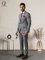 Qamies Art Light Grey Single-breasted Suit Coat Pant