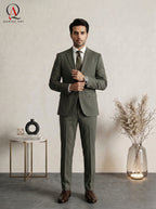 Qamies Art Olive Green Single-breasted Suit Coat Pant