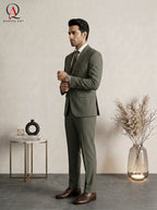 Qamies Art Olive Green Single-breasted Suit Coat Pant