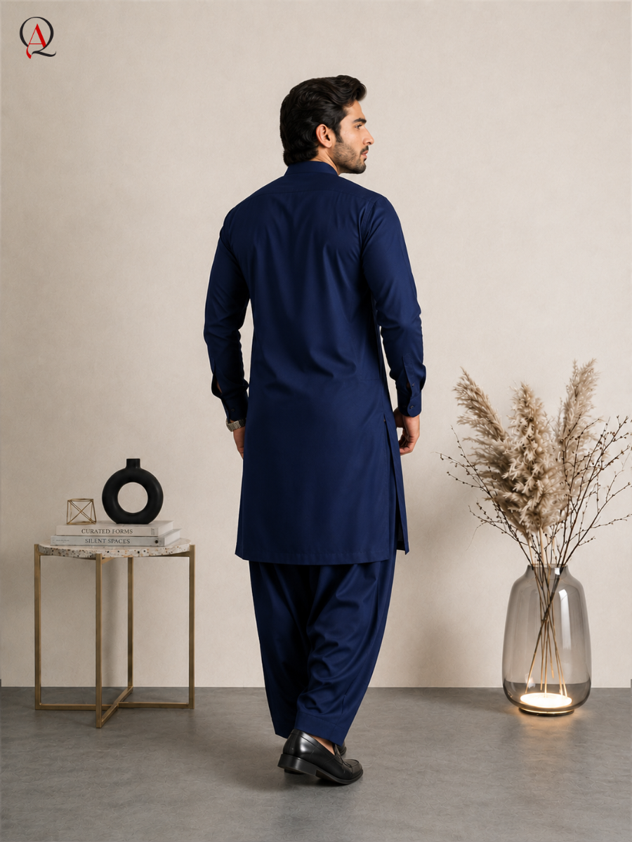 Qamies Art Navy Blue Shalwar Kameez For Men