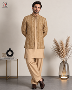 Champagne Gold Prince Coat with Kota Silk Suit | Qamies Art