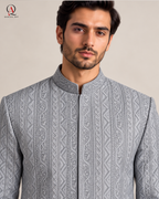 Steel Grey Prince Coat with Premium Kota Silk Suit | Qamies Art