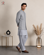 Steel Grey Prince Coat with Premium Kota Silk Suit | Qamies Art