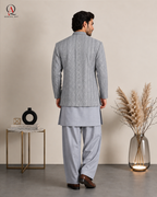 Steel Grey Prince Coat with Premium Kota Silk Suit | Qamies Art
