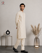 Premium Cotton Silk Embroidered Kurta Pajama with Motif Detailed Embroidery