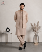 Lilac Embroidered Front-Open Prince Coat with Kurta Trouser