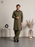 Qamies Art Olive Green Shalwar Kameez For Men