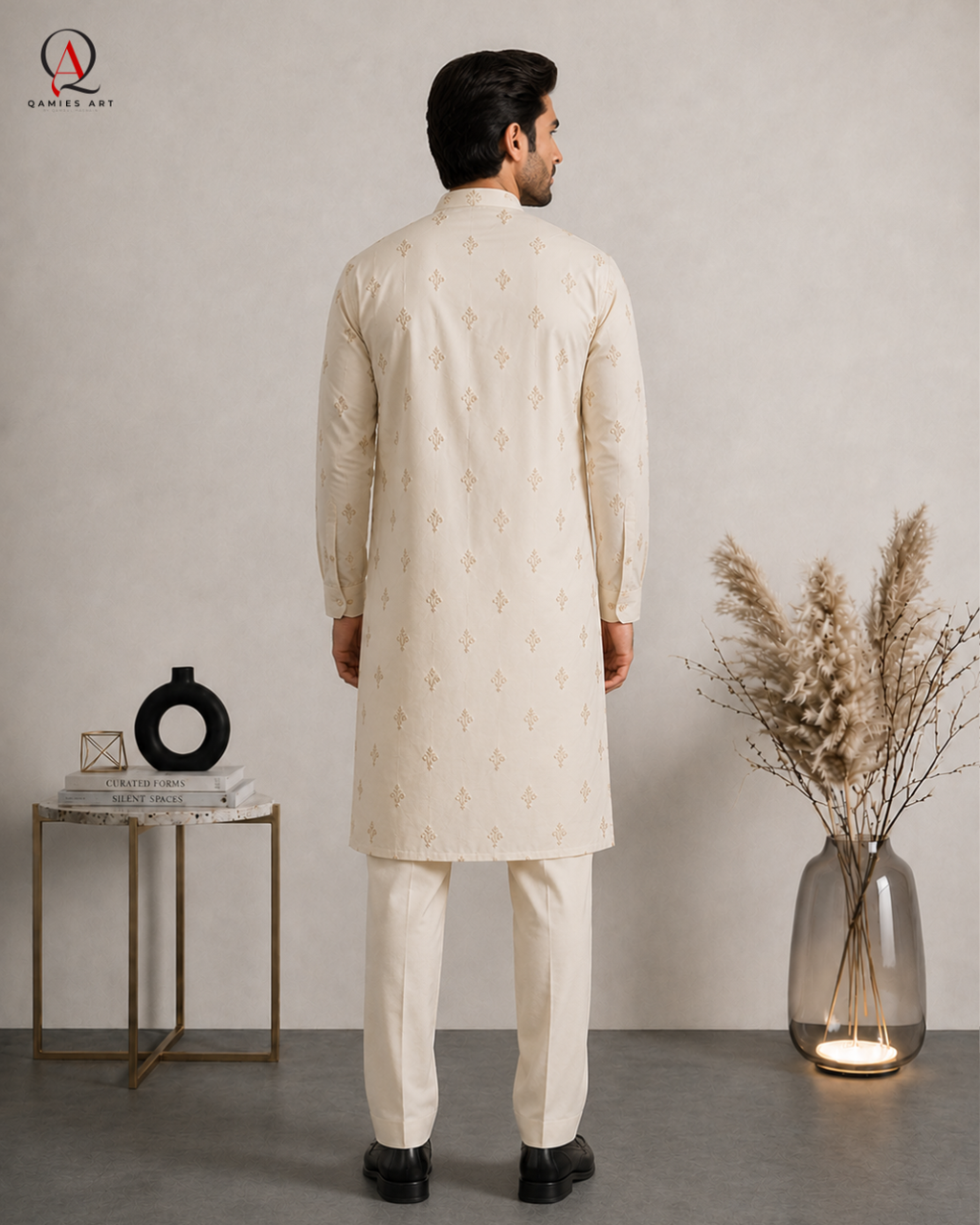 Premium Cotton Silk Embroidered Kurta Pajama with Motif Detailed Embroidery