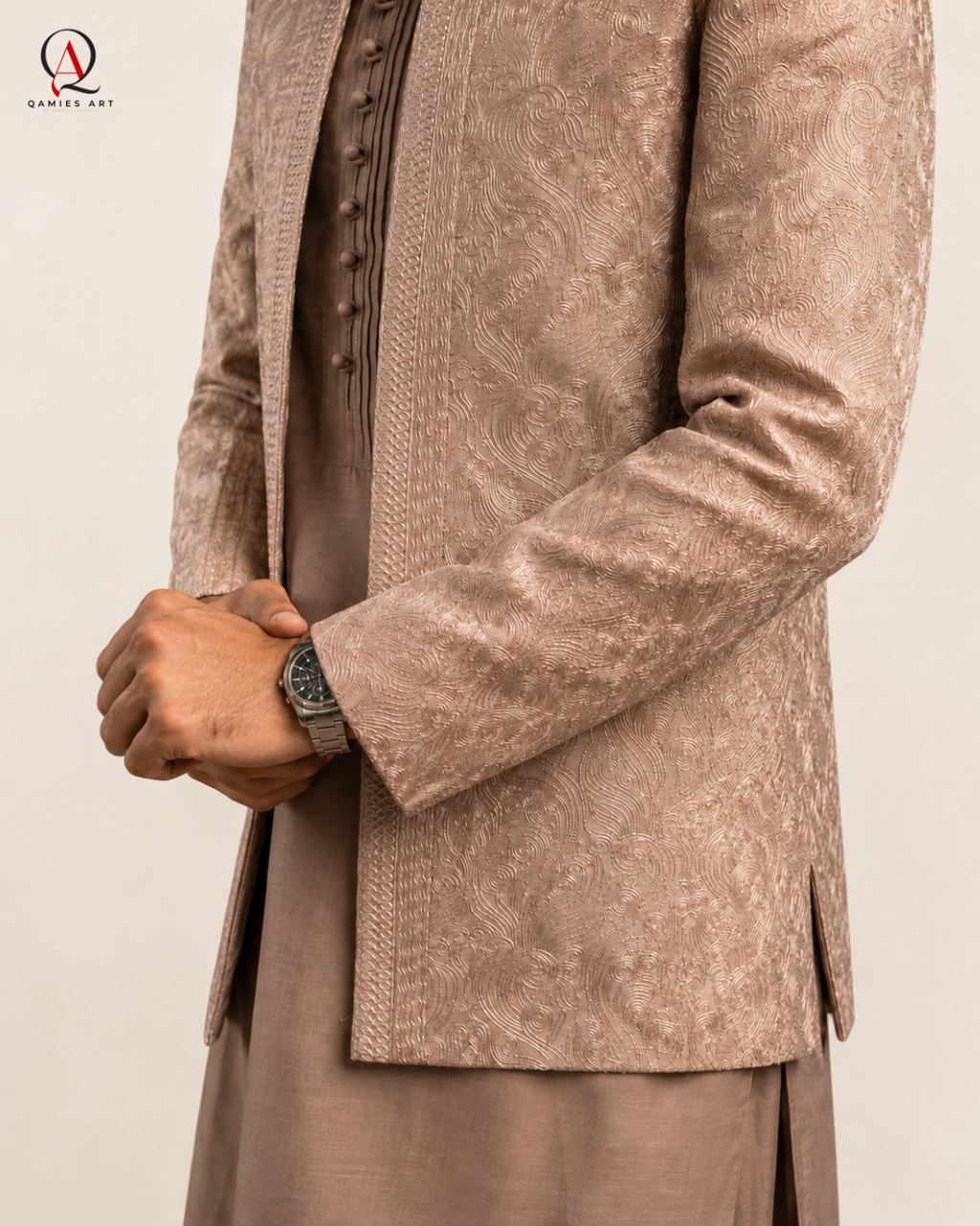 Lilac Embroidered Front-Open Prince Coat with Kurta Trouser