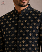 Navy Blue Floral Hand Embroidered Sherwani | Kora, Beads & Sequins