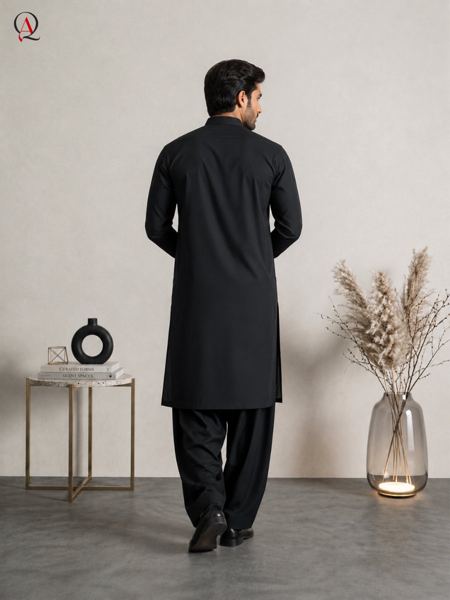 Qamies Art Black Shalwar Kameez For Men