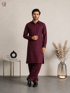 Qamies Art Burgundy Shalwar Kameez For Men