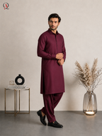 Qamies Art Burgundy Shalwar Kameez For Men