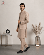 Lilac Embroidered Front-Open Prince Coat with Kurta Trouser