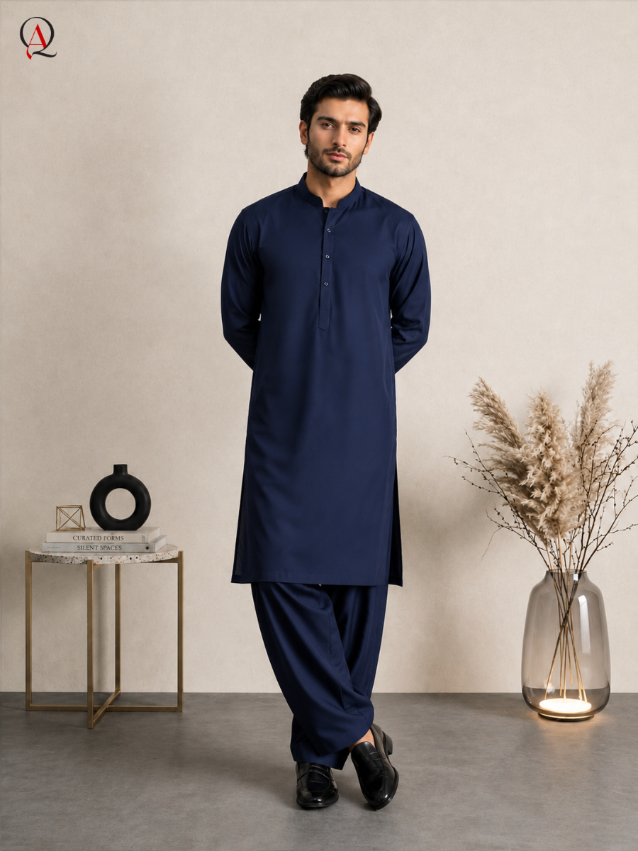 Qamies Art Navy Blue Shalwar Kameez For Men