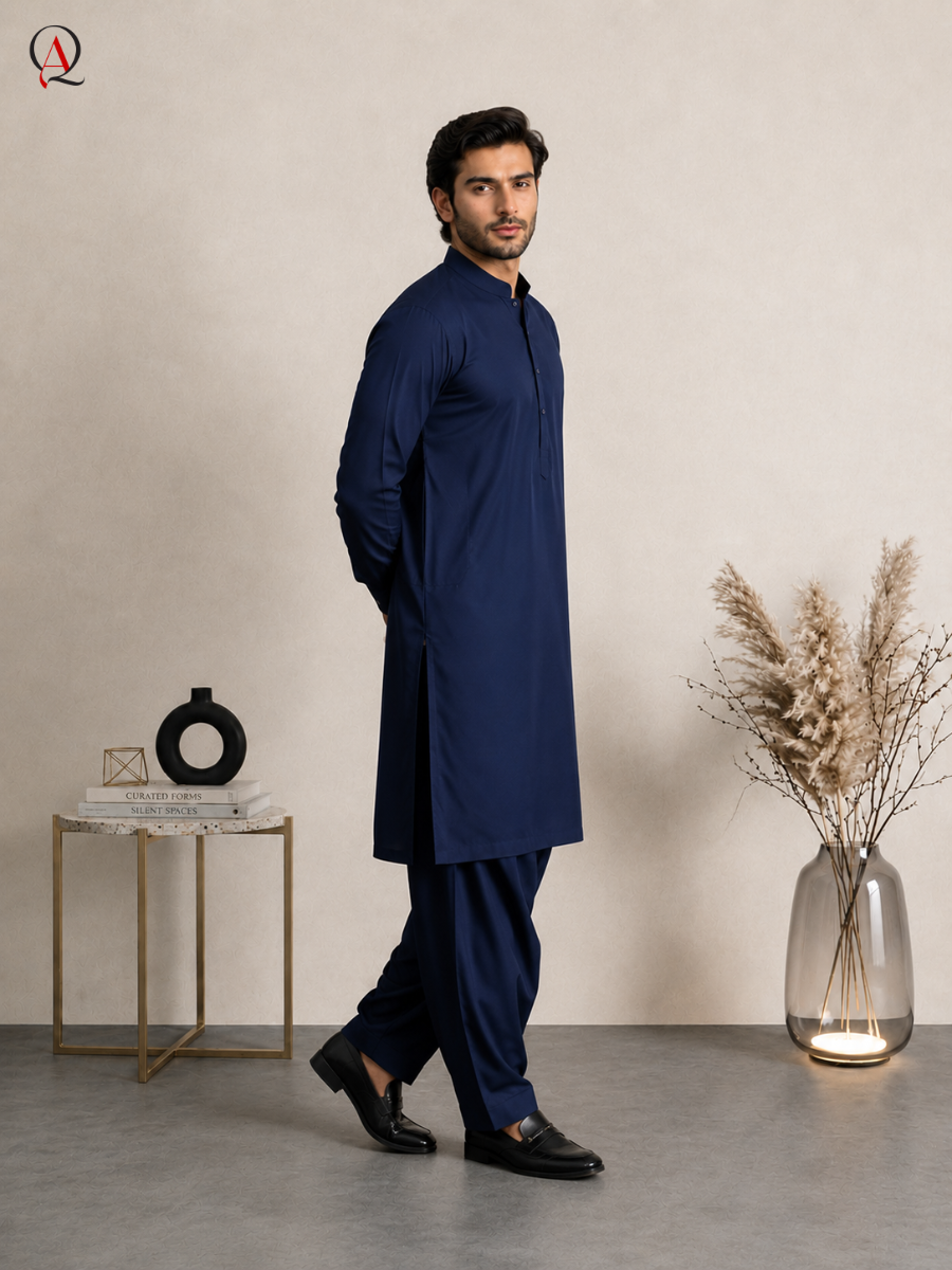 Qamies Art Navy Blue Shalwar Kameez For Men