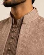 Lilac Embroidered Front-Open Prince Coat with Kurta Trouser